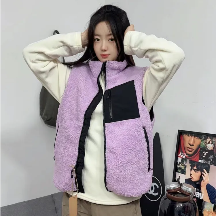 [Fend]斯**羊羔毛双面穿马甲加厚款免烫宽松型男女同款拼接潮