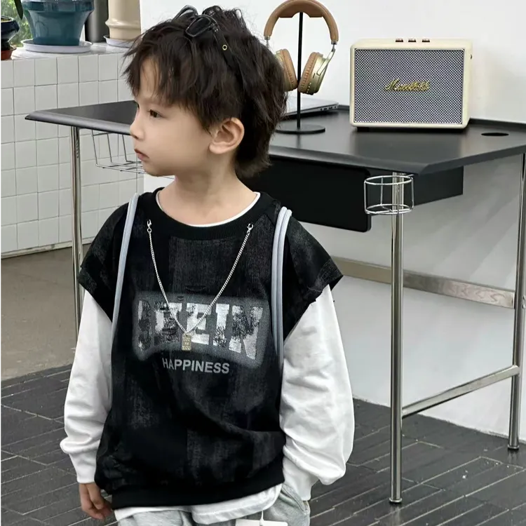 6-12岁男童潮款秋装卫衣男宝秋季炸街新款韩版长袖两件套打底上衣