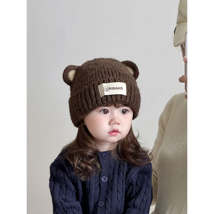 宝宝帽子秋冬毛线帽男女童冬款加厚套头帽儿童可爱针织护耳保暖冬