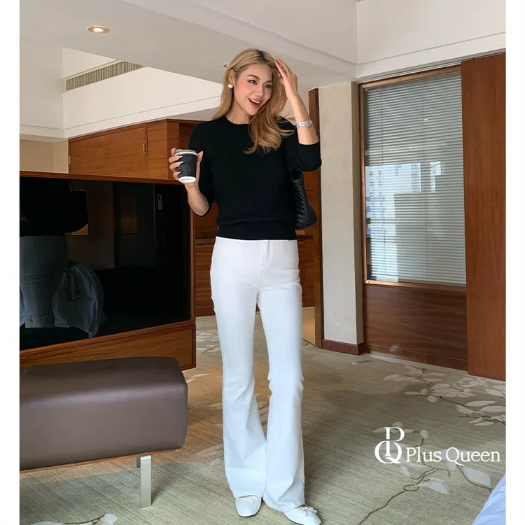 PLUS QUEEN|宏蓝 【高个子大码】秋季腿精修身显瘦微喇叭牛仔裤