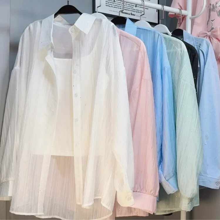 5【亮闪闪】夏上新~亮片满天星~设计感休闲宽松中长款防晒衫衬衫