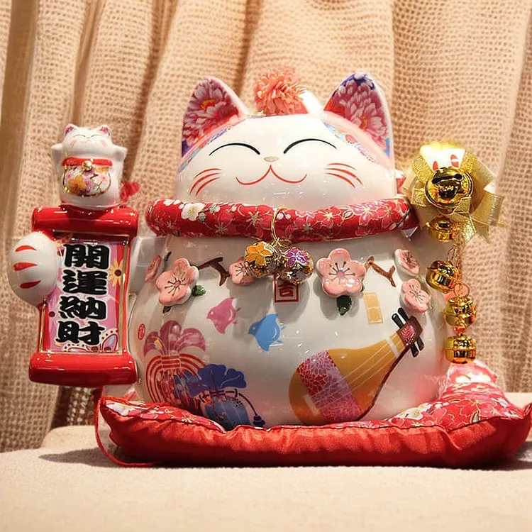 8寸招財猫存钱罐 直销陶瓷储蓄罐收银台入门玄关招财猫摆件