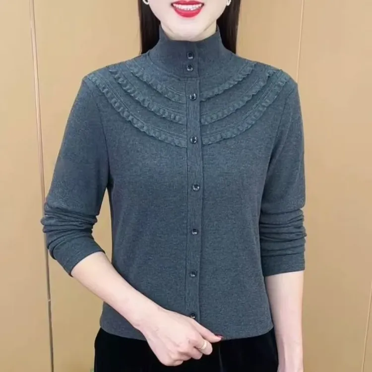 秋冬新款时尚法式设计感精致半高领保暖女士显瘦气质妈妈打底上衣