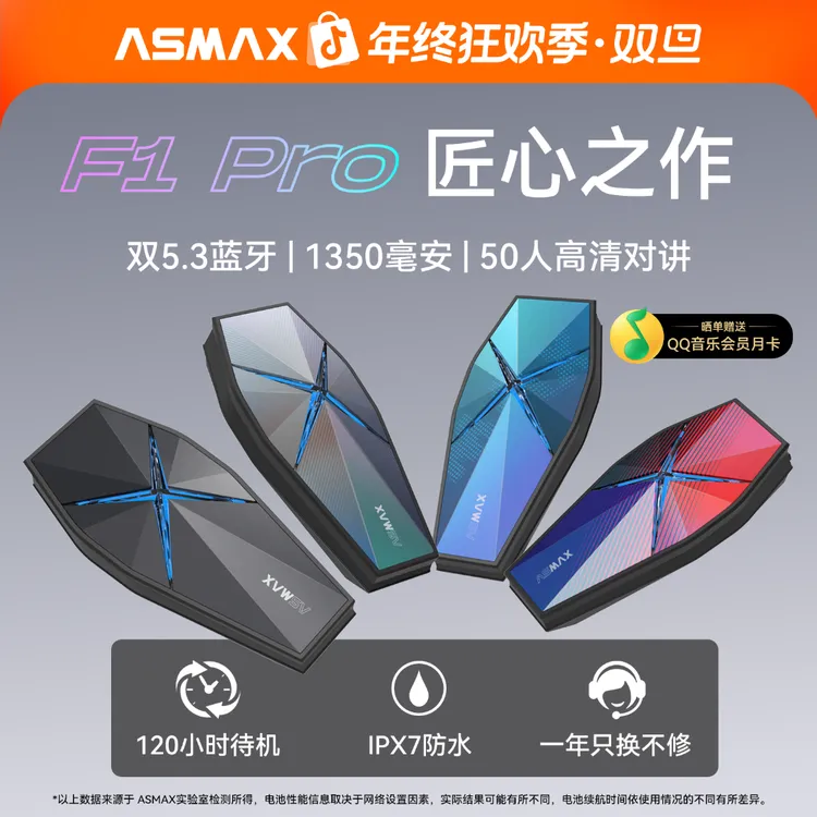 ASMAX 【F1 Pro】头盔蓝牙耳机摩托车骑行全盔内置智能语音对讲耳机商品图