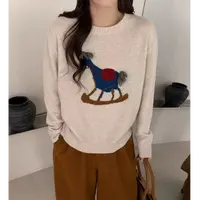 MEIZHENZI【圣诞小马】绵羊毛+羊驼毛|冬季氛围感毛衣女宽松针织衫
