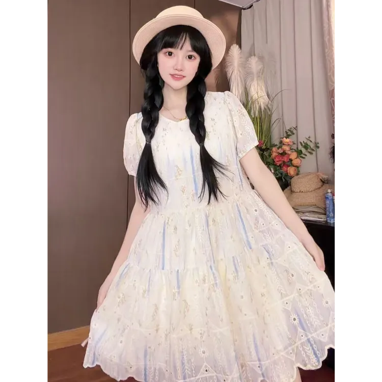 【星辰大海】二瑶瑶夏季新款温柔显瘦重工刺绣显瘦大摆连衣裙