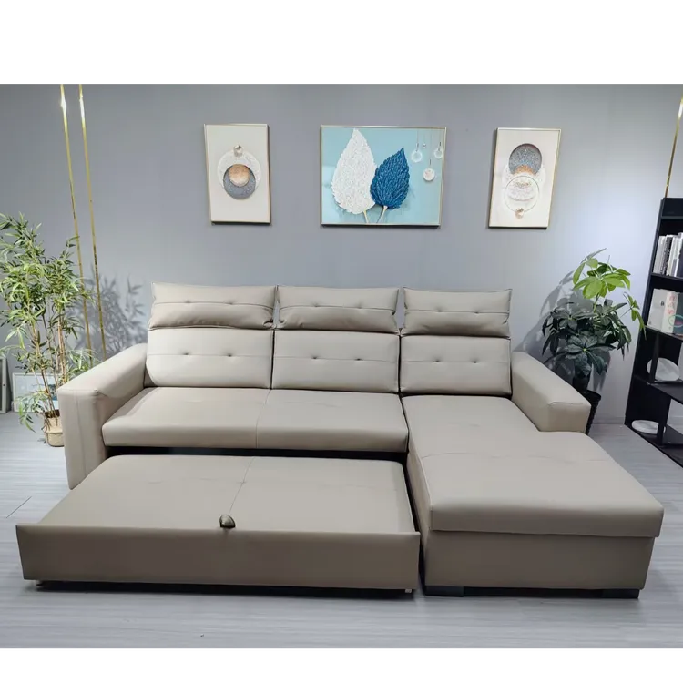 现代简约真皮多功能沙发床带储物可伸缩小户型客厅书房办公室沙发