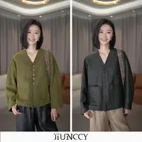 JIUNCCY【芙蕖】非遗龟裂纹香云纱双面双色扣V领长袖外套52YWT034
