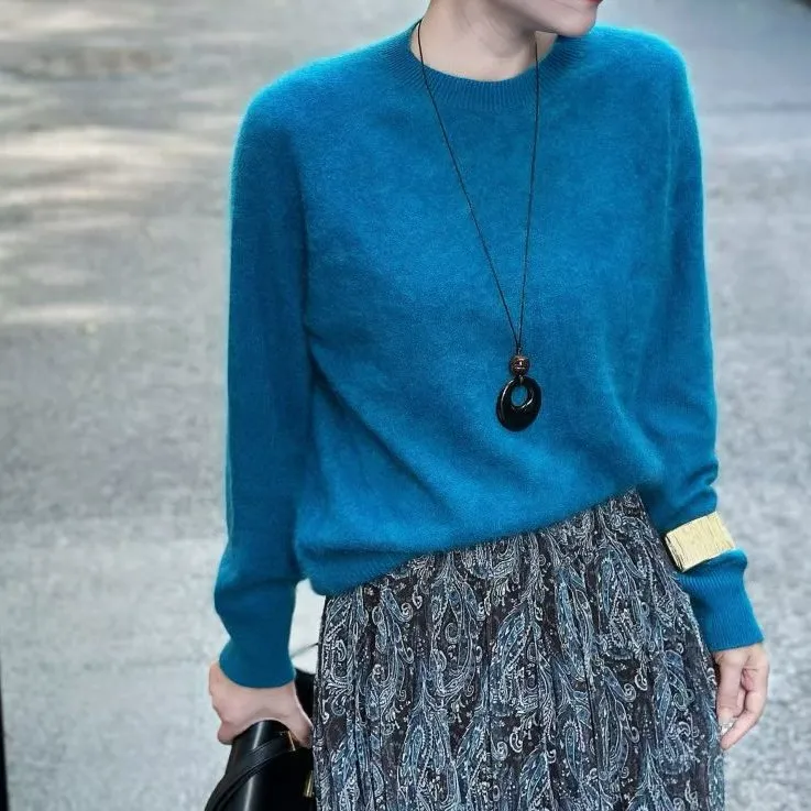 羊绒羊毛女装厚款针织常规款衫气质显瘦宽松型圆领HM018