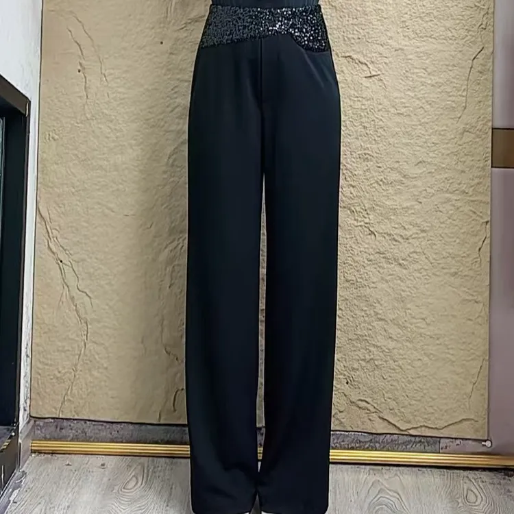 欢舞阁吉特巴摩登舞广场舞裤交谊舞时尚弹力料拼接亮片女裤B0298