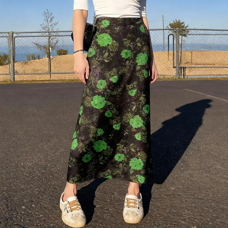 贵夫人96-中腰高腰薄款半身裙桑蚕丝长包裙印花系带裙子连衣裙