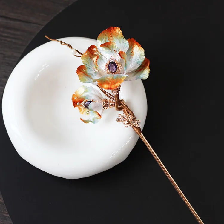 森森的簪 敦煌风丨原创非遗绒花发簪高级胸针新中式国风古风盘发