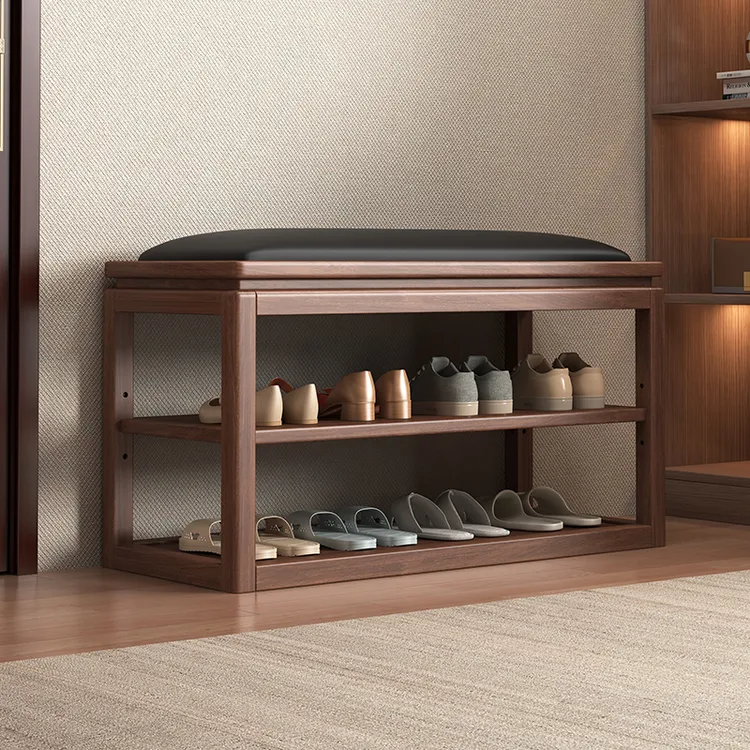全实木换鞋凳家用门口新中式入门长凳一体可坐穿鞋凳多层入户鞋架