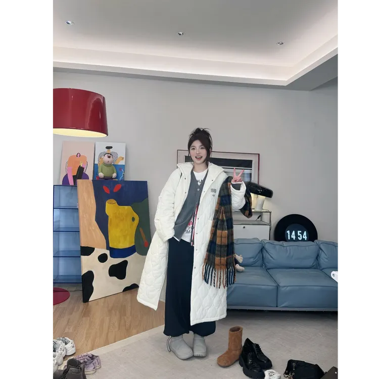 晶咕【初雪棉服】秋冬菱格连帽宽松大口袋休闲棉服外套