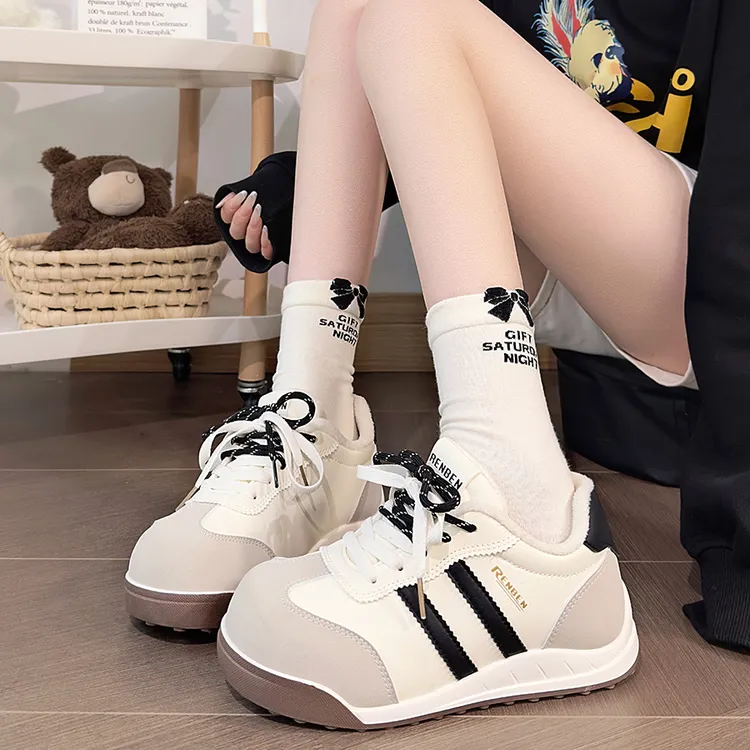 人本德训鞋女棉鞋2025新款爆款透气时尚休闲板鞋女款运动加绒女鞋