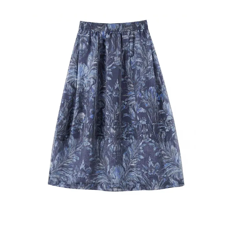 B 门店46&9！琉璃鸢半裙」莱赛尔天丝亚麻显瘦网纱A字半身裙 C22850