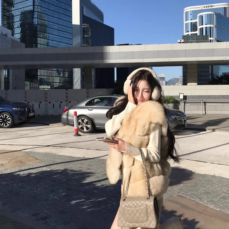 1987fur 中古狐双色晕染整皮狐狸毛马甲短款2025年新款秋冬高级感