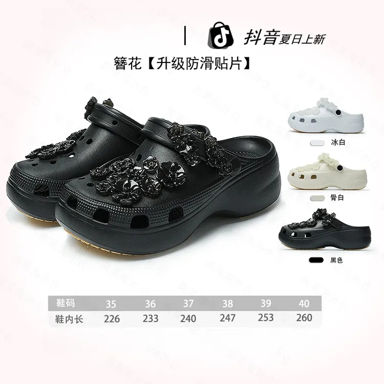 [升级防滑贴片云朵簪花]撤柜夏季新款高跟拖鞋女鞋外穿商品图