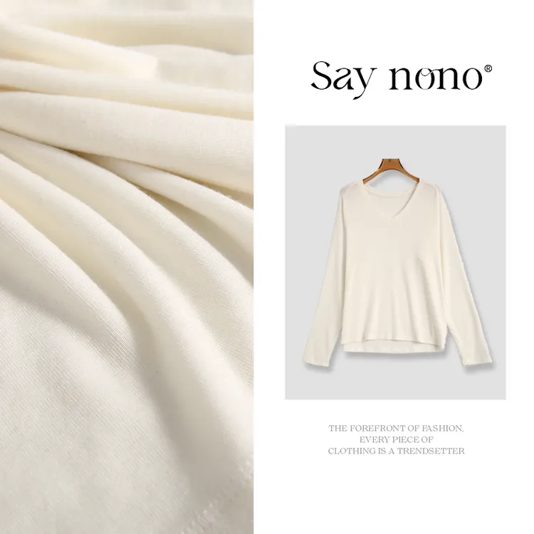 懒猫nono│Saynono 云感天丝羊毛插肩长袖V领T/XXX8503