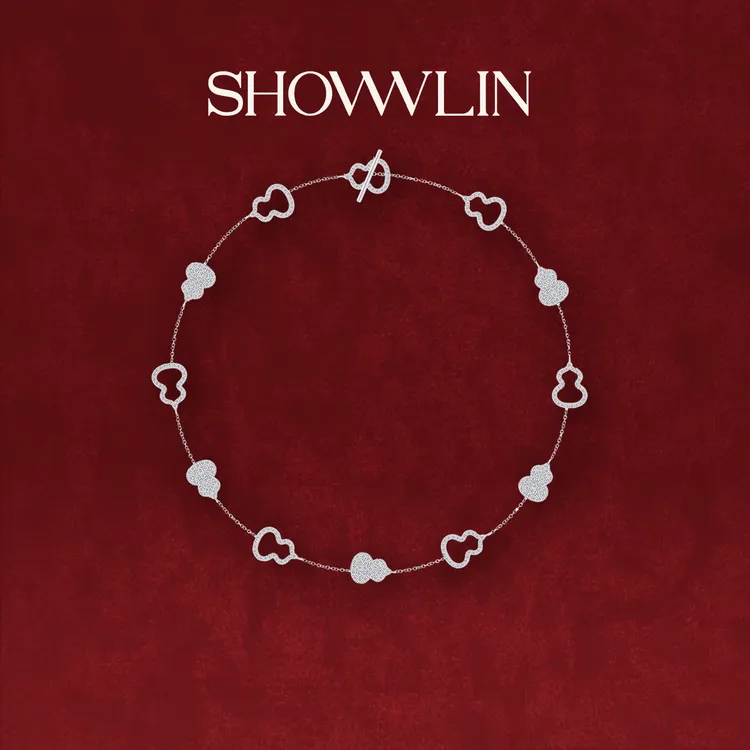 ShownLin 铜合金锆石项链 设计款多宝葫芦满钻镶嵌项链银色金色