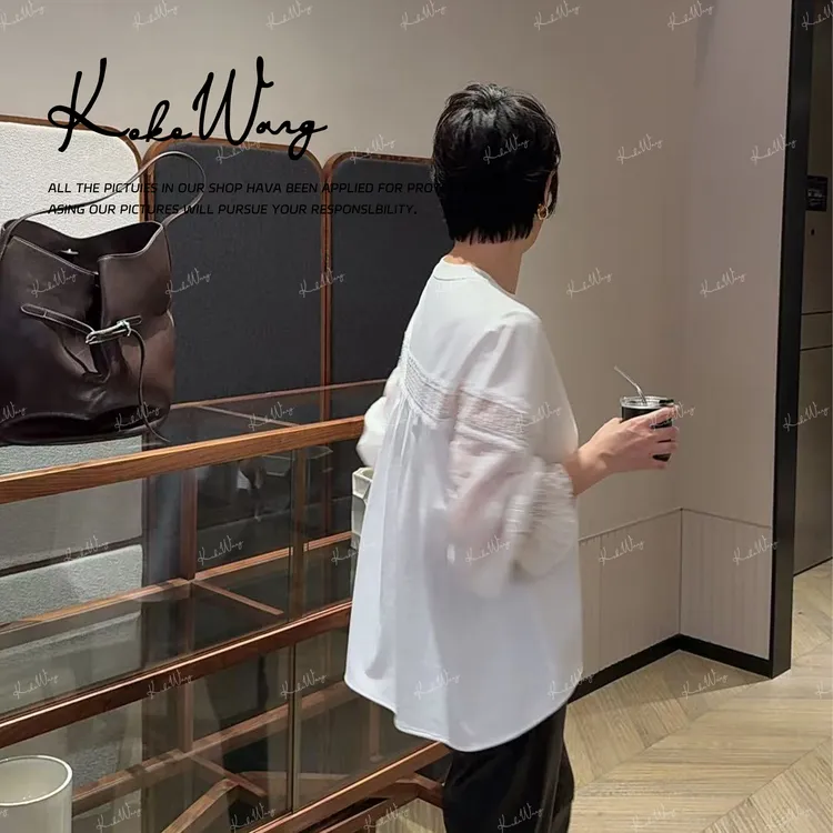 KOKOWANG【宫廷】秋冬拼接蕾丝花边袖休闲时尚百搭上衣N0685J27CS41