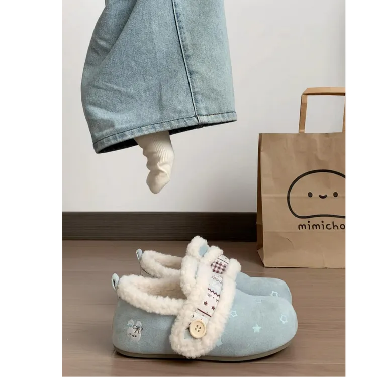 加绒保暖勃肯鞋女2025冬季新款复古魔术贴防滑毛毛鞋厚底雪地棉靴