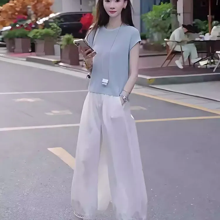 独特漂亮绝美穿搭一整套2025新款夏季休闲设计感白色裤子两件套女