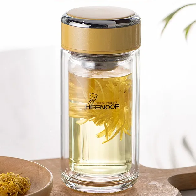 希诺双层玻璃杯女家用礼盒便携可爱茶水杯办公室简约森系泡茶杯
