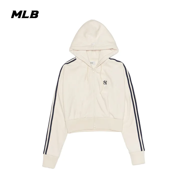 MLB官方 女款时尚短款天鹅绒连帽卫衣外套25秋冬新款TRB13