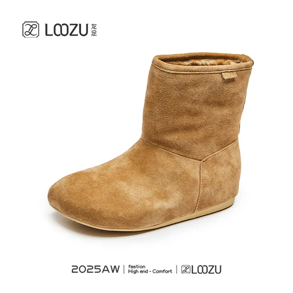 【LOOZU】龙足品牌女鞋2025冬季新款牛猄方头雪地靴03017