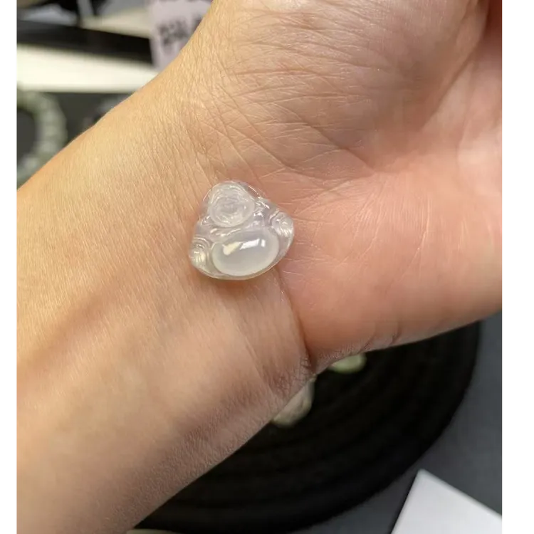 天然缅甸A货翡翠白冰佛公