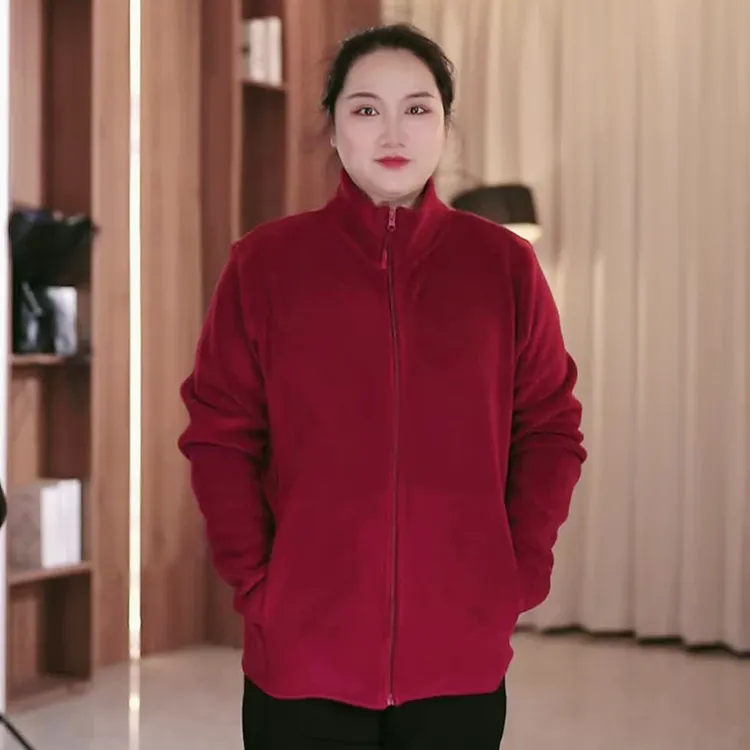冬季大码女装宽松圆领气质拉链双面奥粒绒上衣开衫加厚绒保暖外套