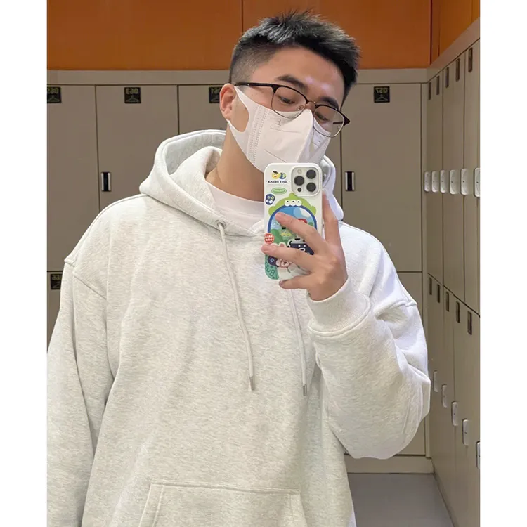 vintage美式潮牌光板纯色连帽卫衣男ins秋冬潮牌街头休闲宽松外套