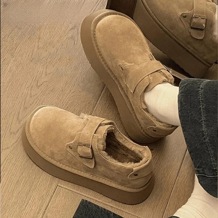 卓诗尼【断码清仓】新款勃肯鞋厚底增高平底鞋加绒防滑毛毛鞋学生女