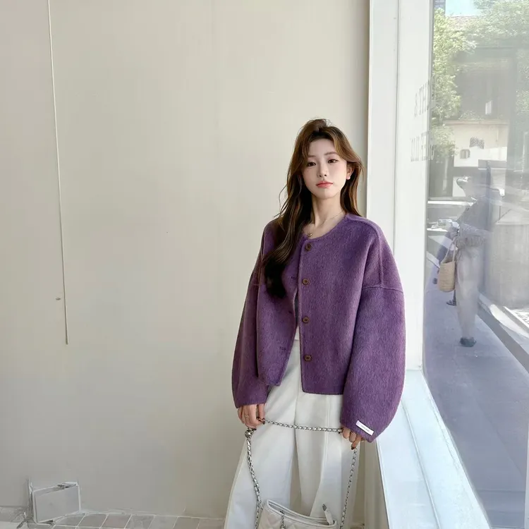 圆领短款小香风秋冬气质双面羊毛大衣女外套时髦小众双面绒外套厚