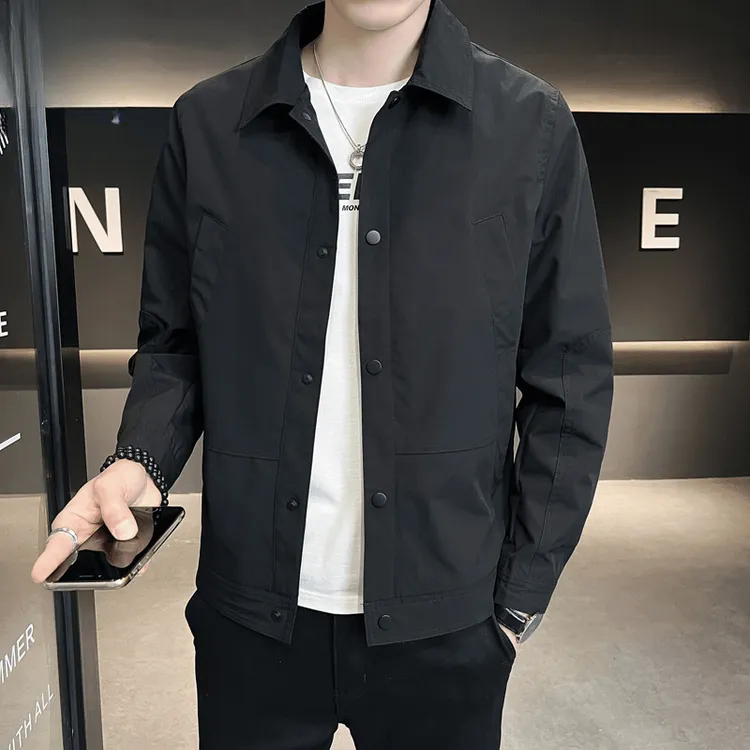 男士春秋款潮流帅气轻商务外套时尚工装翻领休闲夹克男
