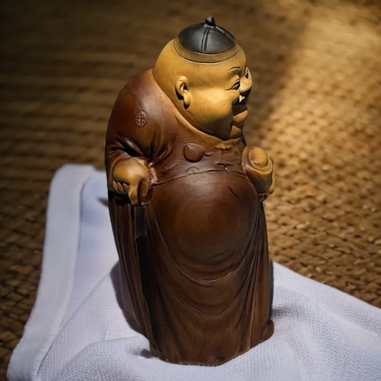 财主实木招财纳福供奉木雕地主香樟木地主老财摆件雕刻摆件老式