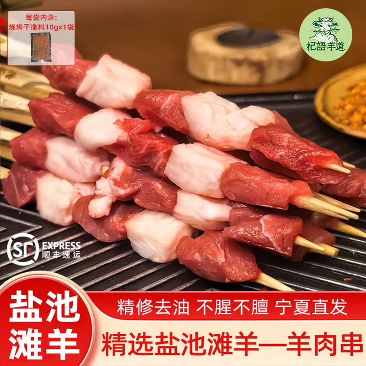 杞语羊道宁夏盐池滩羊精品羊肉串10串新鲜后腿羊肉现串原切