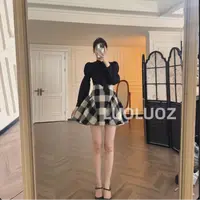 【现货】LUOLUOZ【顾屿海棠】气质设计感撞色假两件短款连衣裙JF261