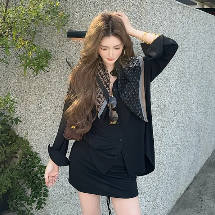 GUIDI GUDI【回首来时】气质百搭衬衫半裙套装/黄加蓝