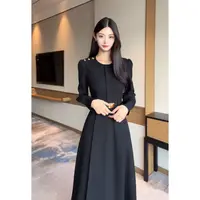 2025秋季新款法式赫本风收腰设计气质长袖高级感减龄连衣裙B0126