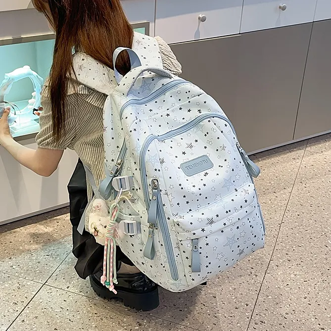学院风书包女初中生韩版大容量高中学生五角星背包2025新款双肩包