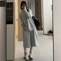 高端货~极简风休闲卫衣套装女秋慵懒感宽松套头上衣七分裤两件套