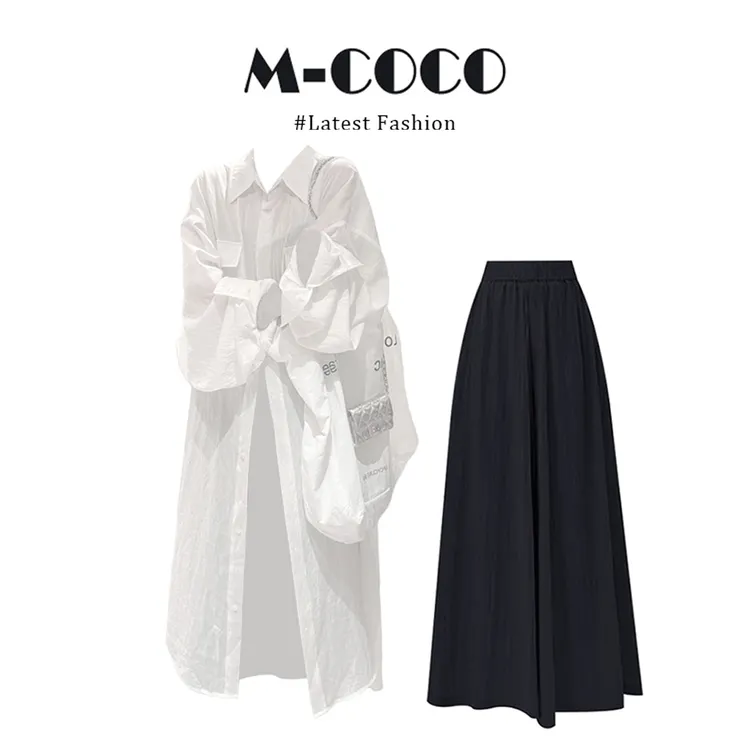 MARIE.COCO随性松弛感女装轻薄长款衬衫上衣阔腿休闲裤时尚两件套