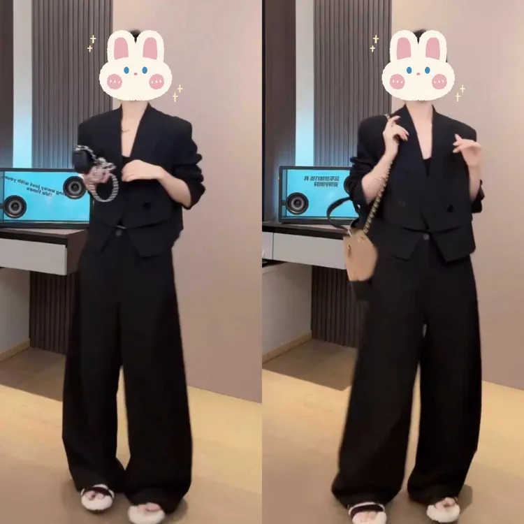 【bella出街】秋季新品街头出走高级感西装外套+西装弯刀裤BB50405