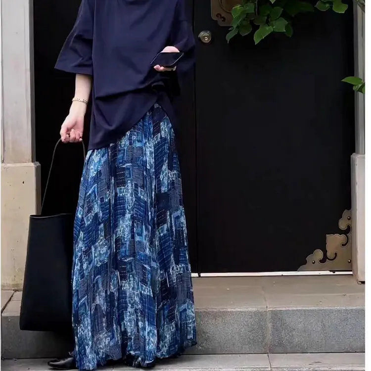 大摆韩系松弛感复古长裙女2025年早秋新款高腰潮流百搭休闲半身裙