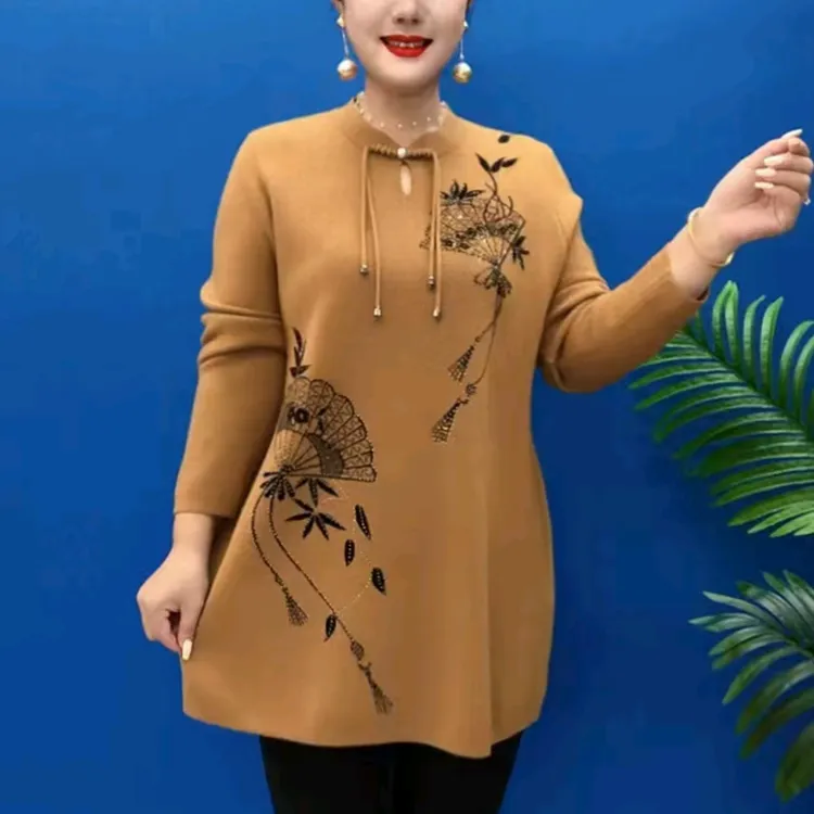 春秋款女装针织衫百搭减龄中老年妈妈装2025新款大码中长款打底衫