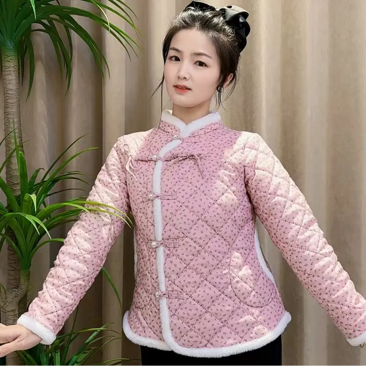 春节新款女大学生保暖棉服中式国风棉衣外套复古碎花加绒加厚棉袄