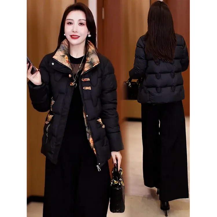新中式羽绒棉服女2025冬季新款洋气显瘦保暖国风盘扣立领棉衣外套