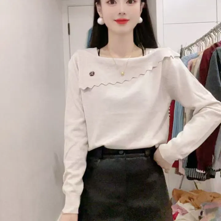时尚毛衣一字领毛针织衫百搭针织衫常规款女针织长袖